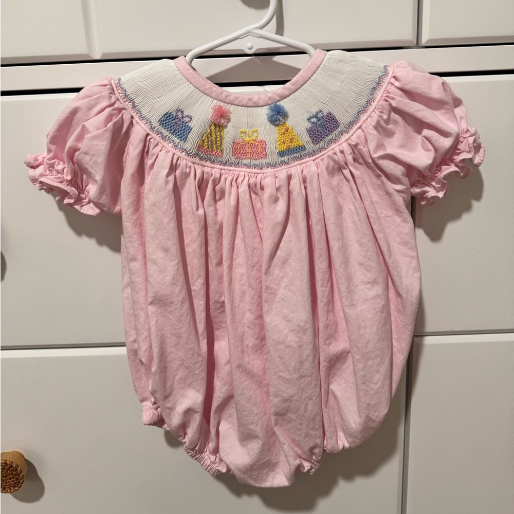 Smocked Birthday Bubble Baby Girl